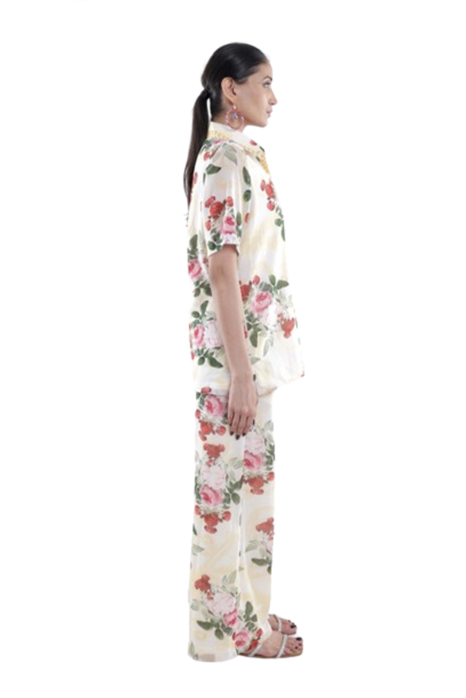 Ivory Peonia Printed Short Sleeve Shirt