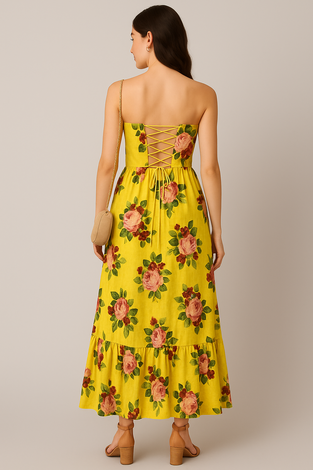 Neon Peonia Corset style maxi Dress