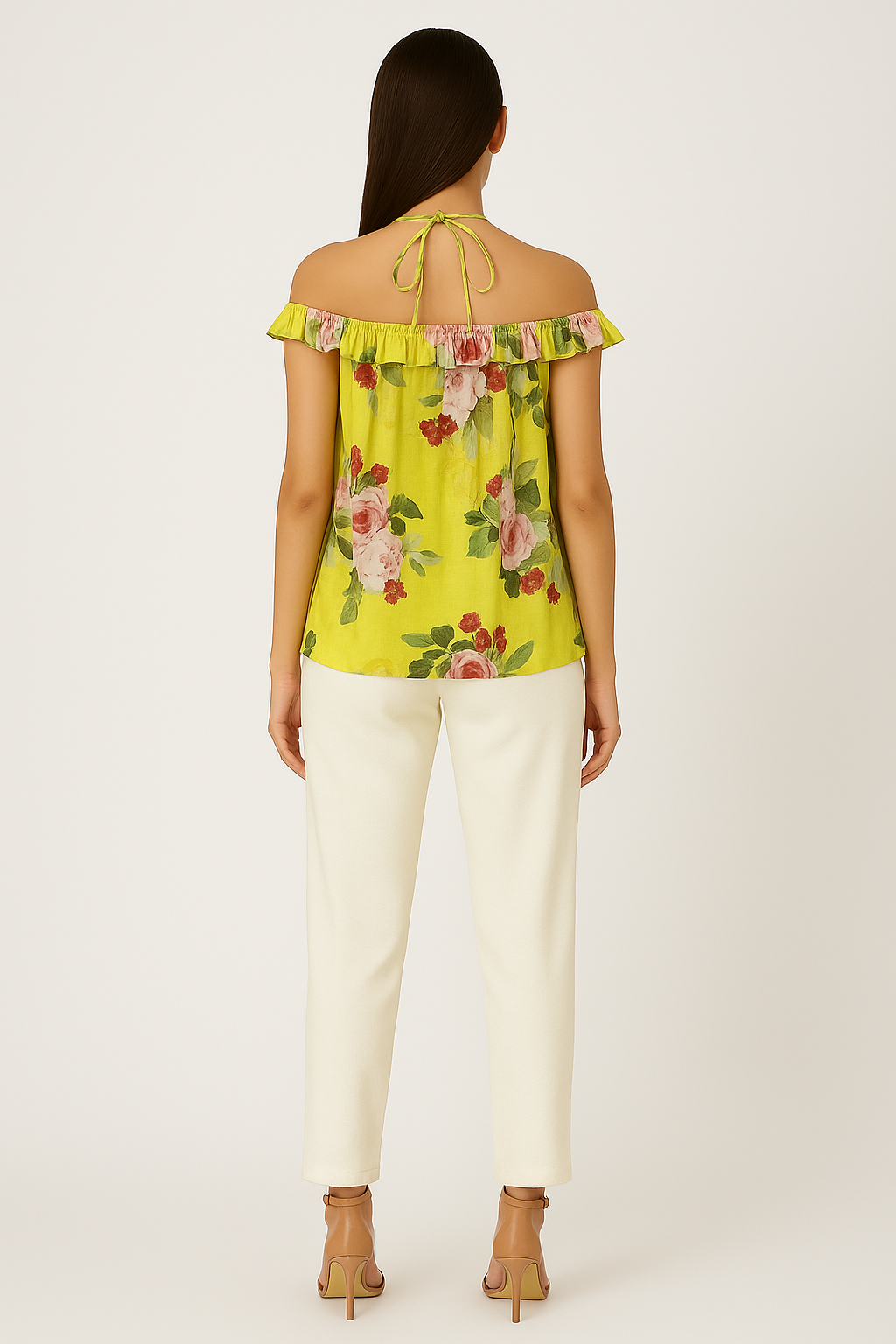 Neon Peonia off shoulder tie up top