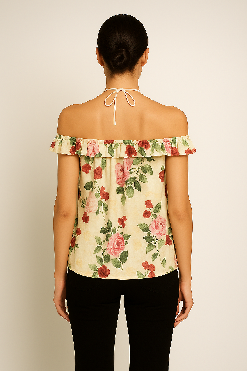 Ivory Peonia off shoulder tie up top