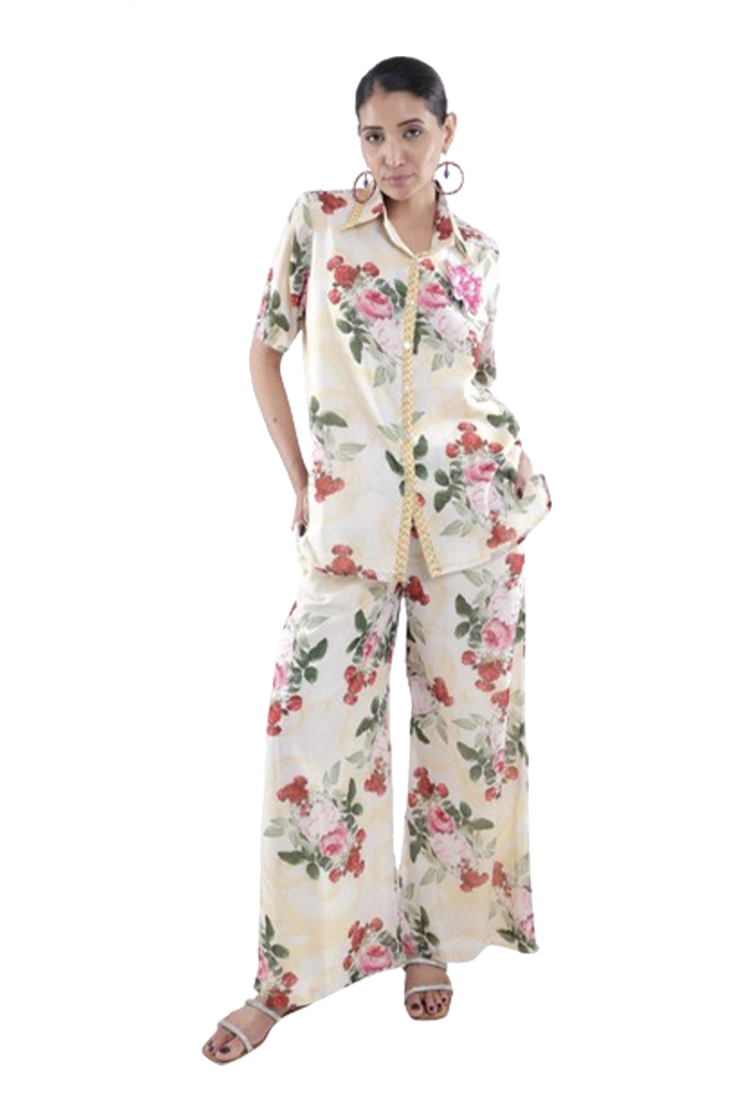 Ivory Peonia Printed Short Sleeve Shirt