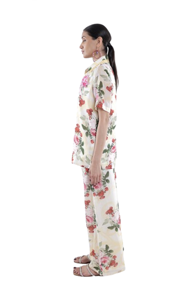 Ivory Peonia Printed Short Sleeve Shirt