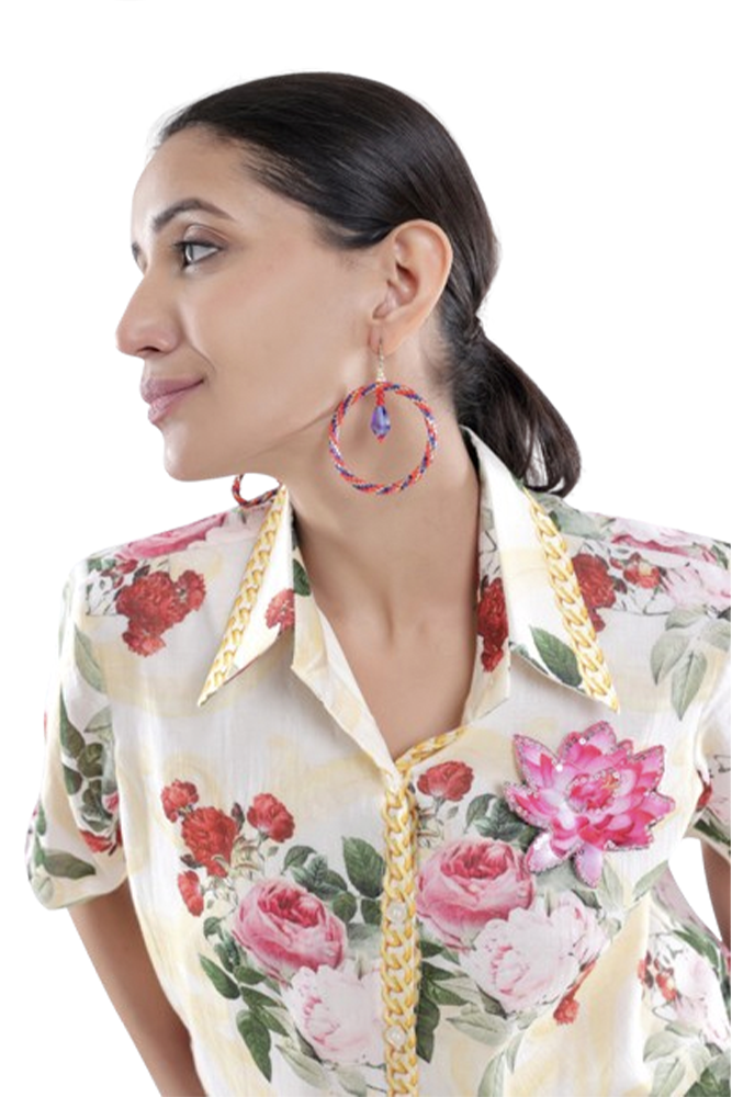 Ivory Peonia Printed Short Sleeve Shirt