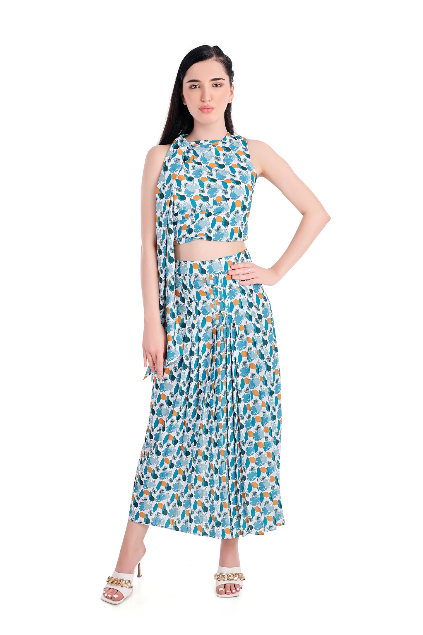 Co-ord Set With Knotting Top & Pleated