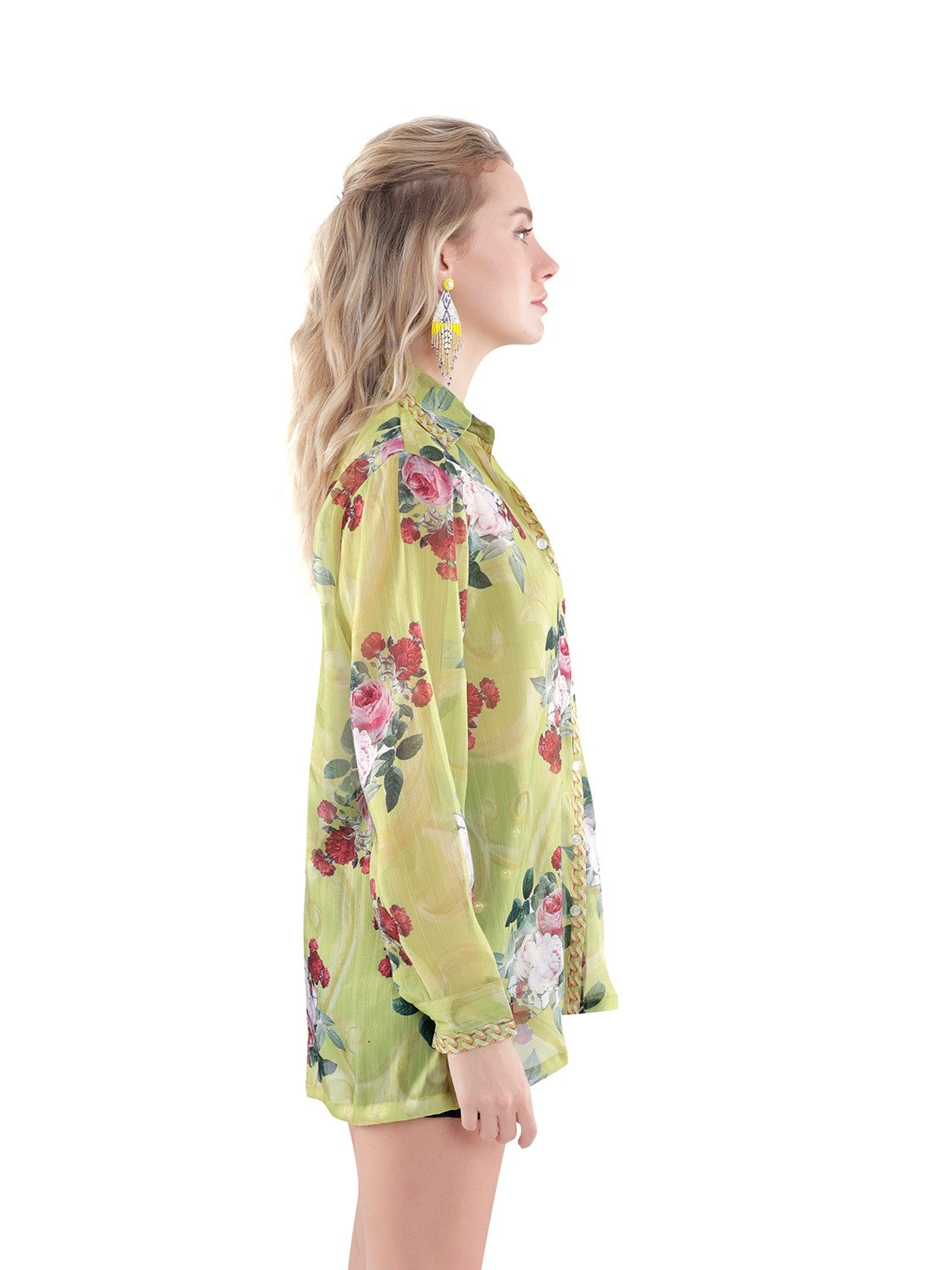 Neon Floral Printed Sheer Shirt