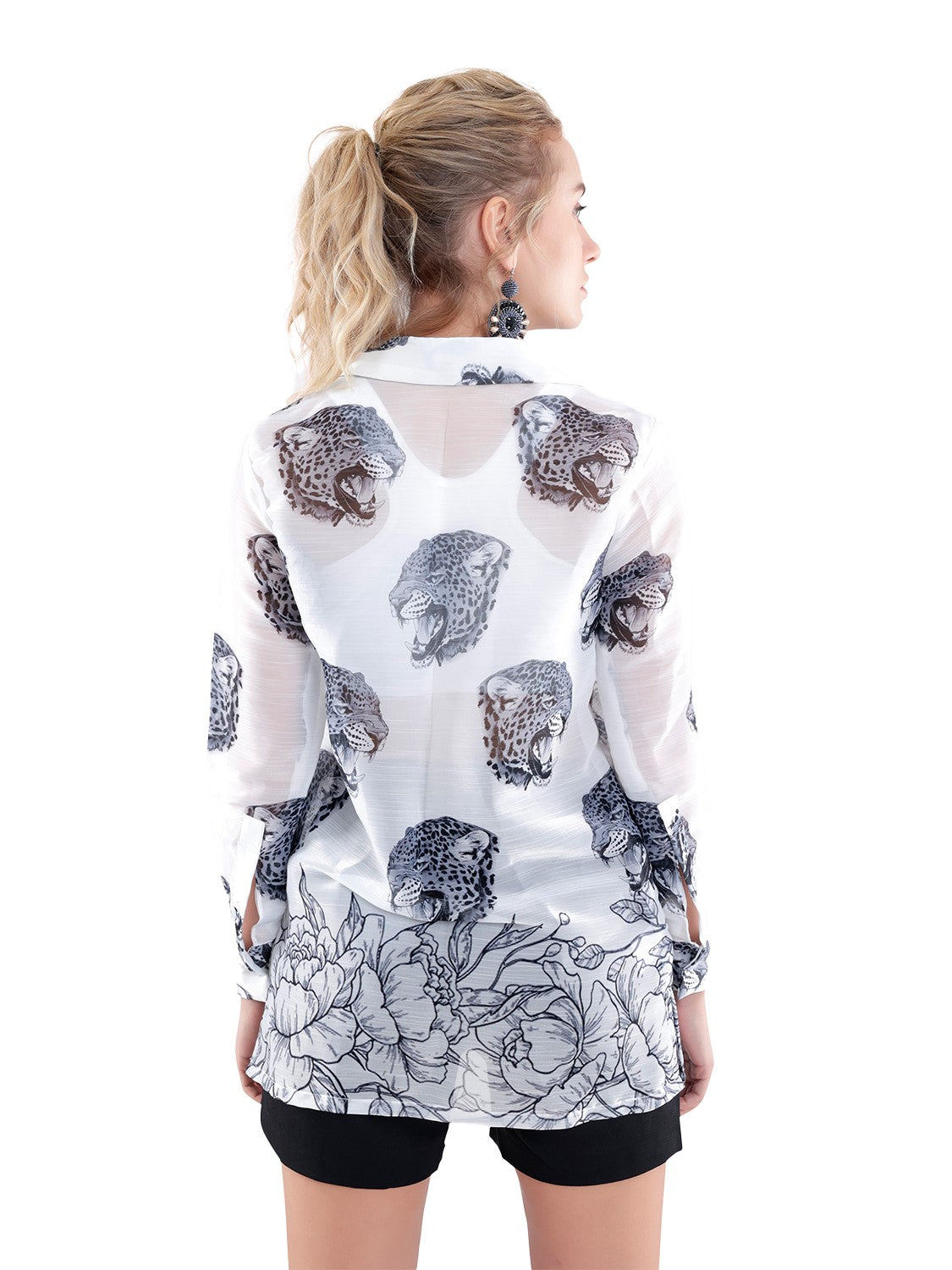 Leopard Printed Sheer White Shirt