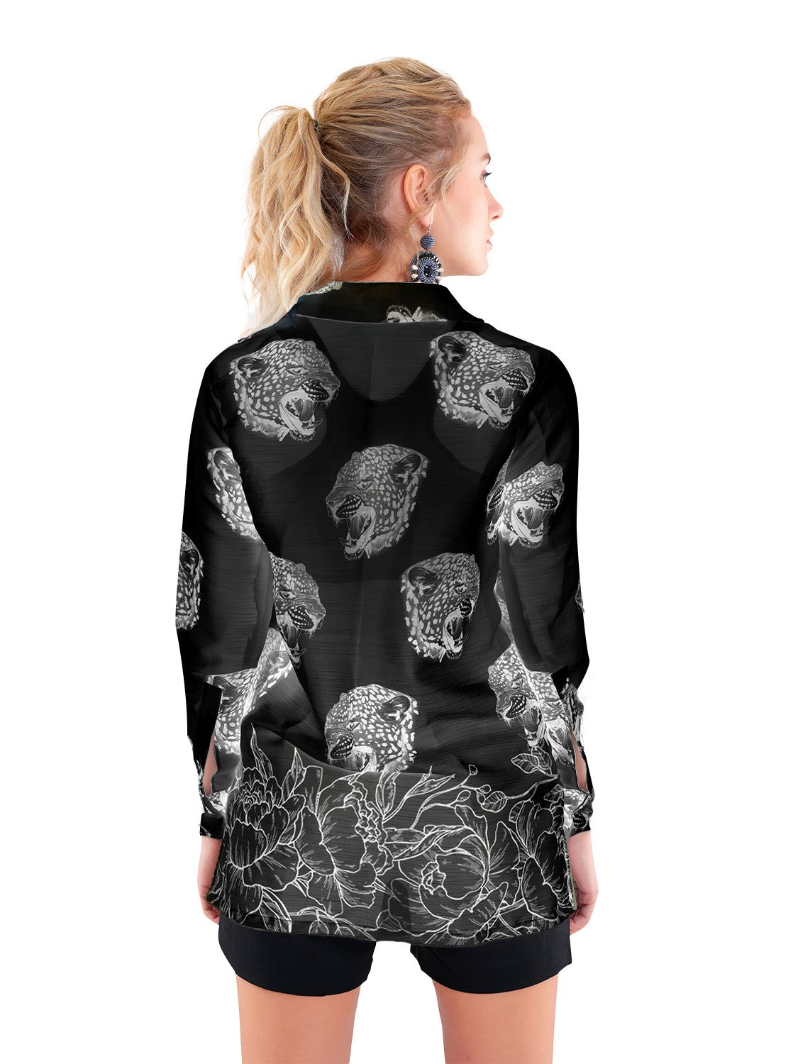 Leopard Printed Sheer Black Shirt