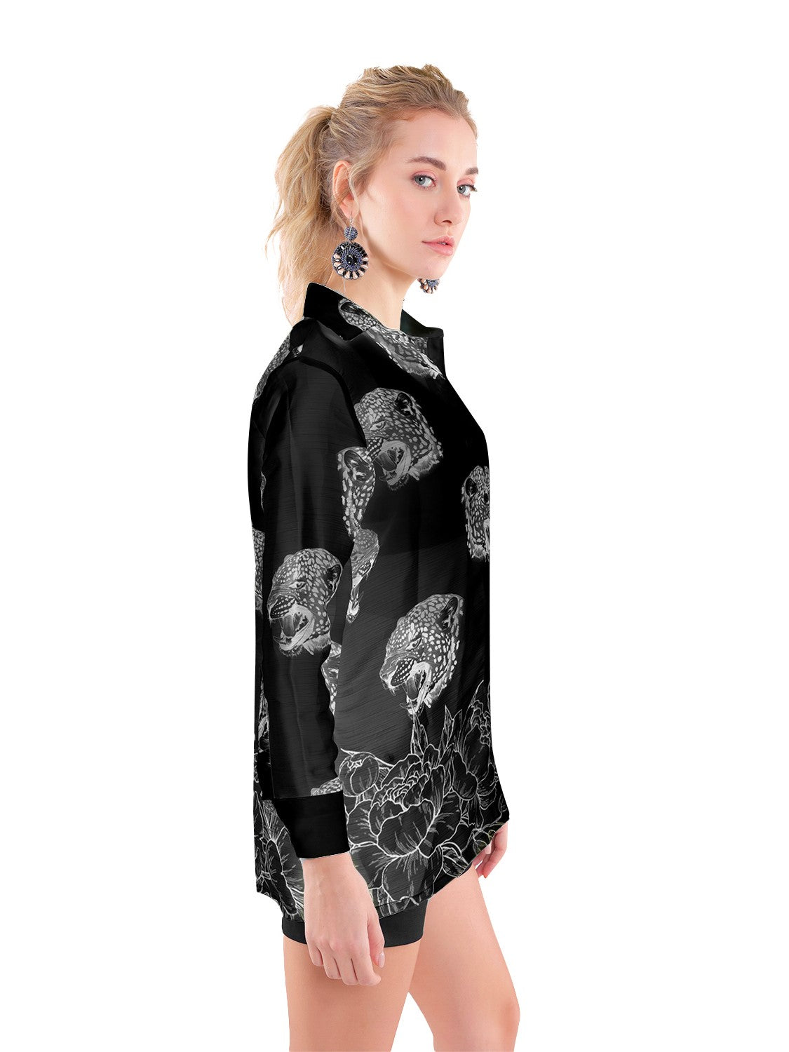 Leopard Printed Sheer Black Shirt