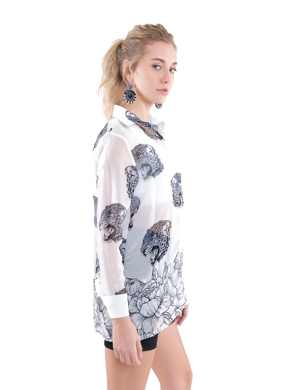 Leopard Printed Sheer White Shirt