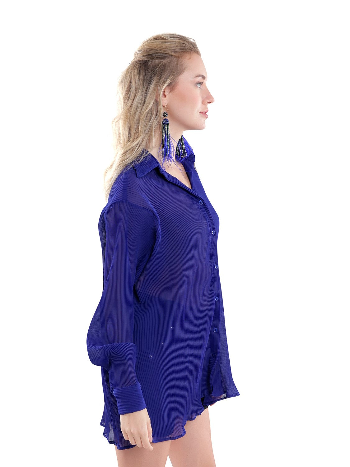 Micro Pleated Blue Shirt