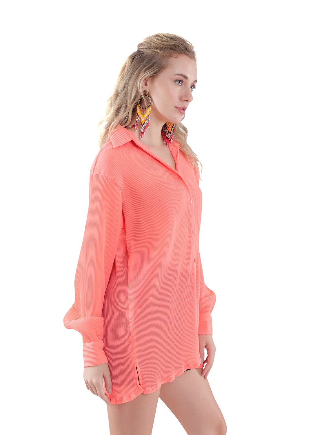 Micro Pleated Orange Shirt