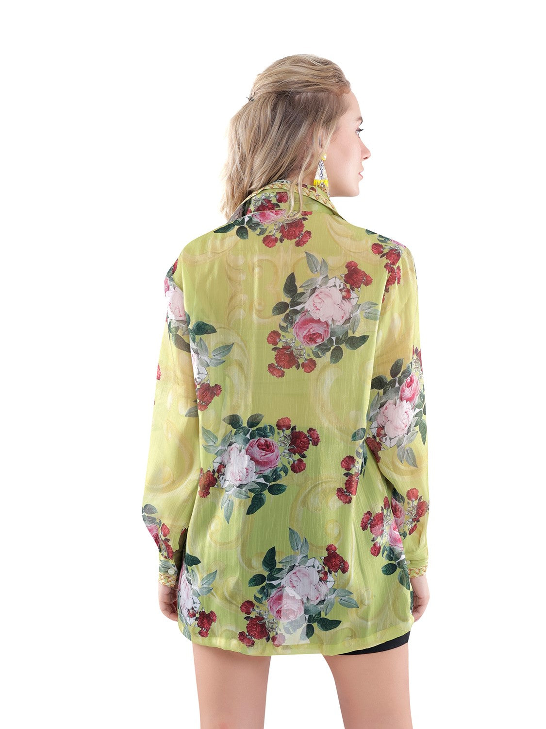 Neon Floral Printed Sheer Shirt