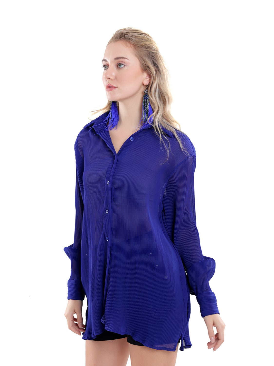 Micro Pleated Blue Shirt