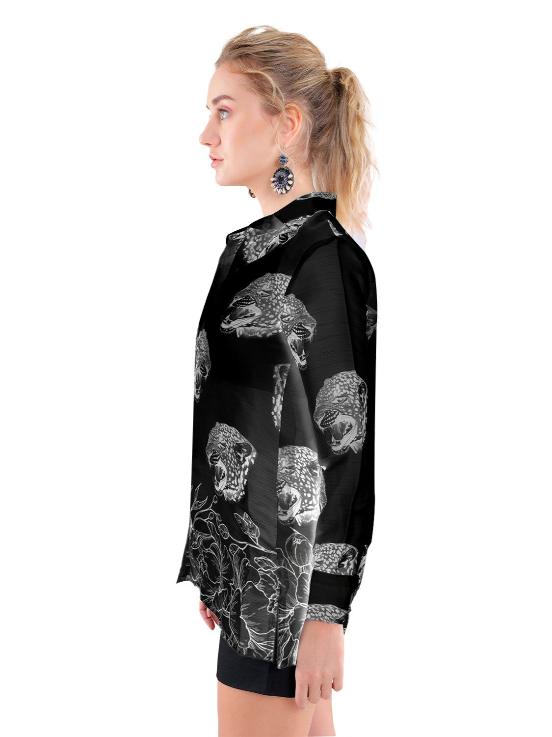 Leopard Printed Sheer Black Shirt