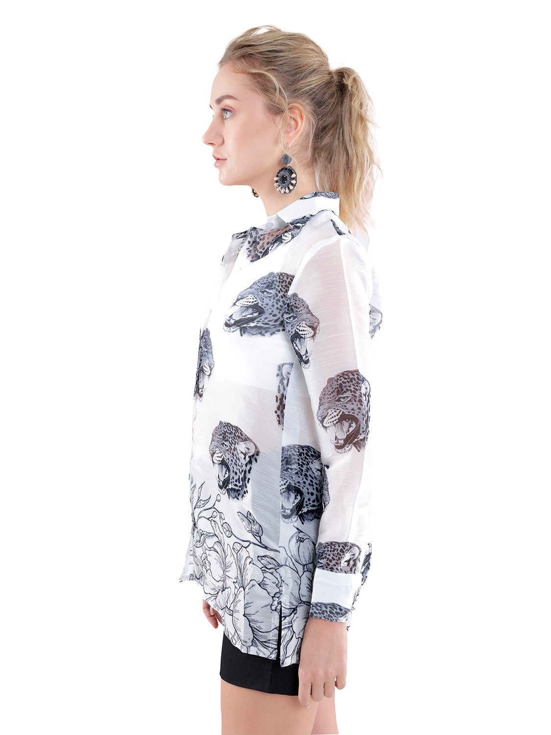 Leopard Printed Sheer White Shirt