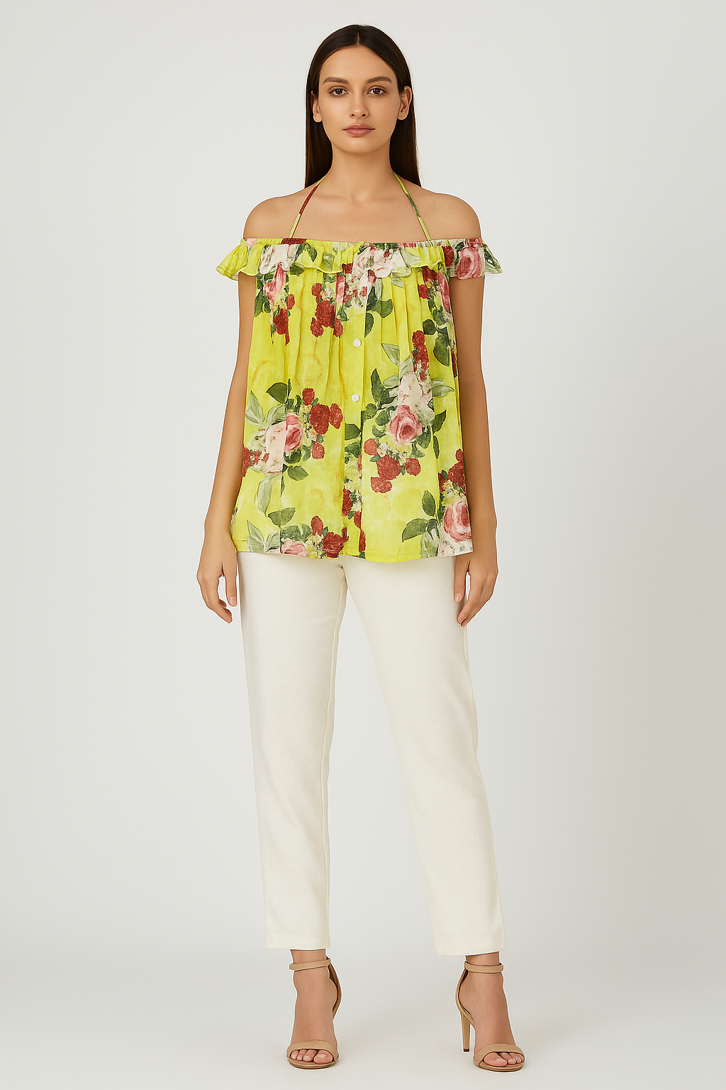 Neon Peonia off shoulder tie up top
