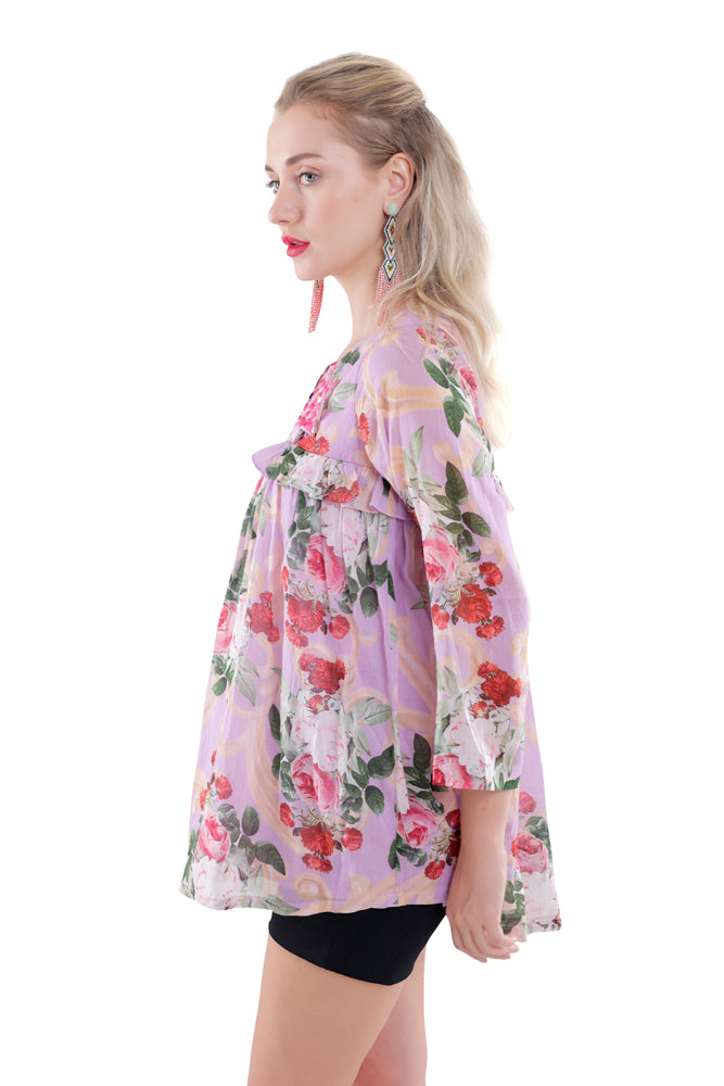 Lavender Peonia Printed Peplum Shirt
