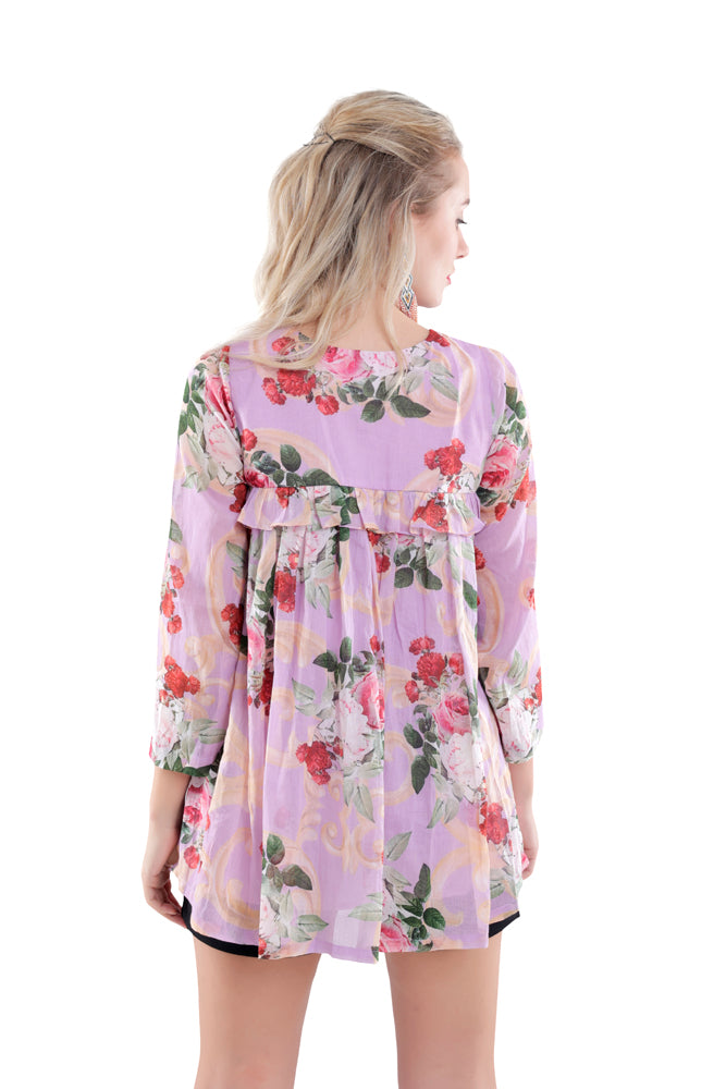 Lavender Peonia Printed Peplum Shirt