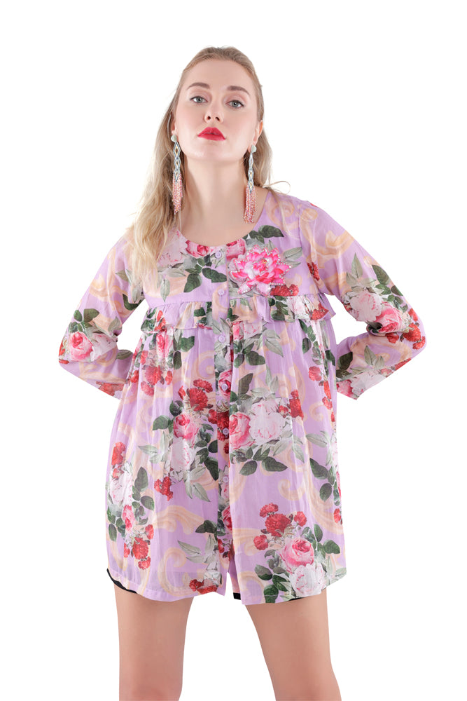 Lavender Peonia Printed Peplum Shirt