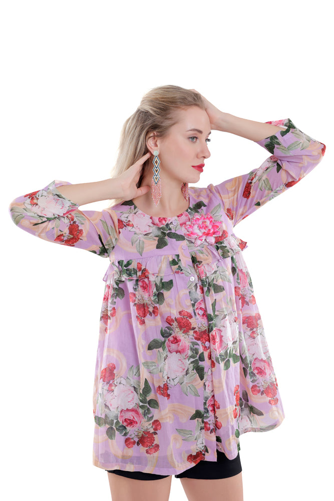 Lavender Peonia Printed Peplum Shirt