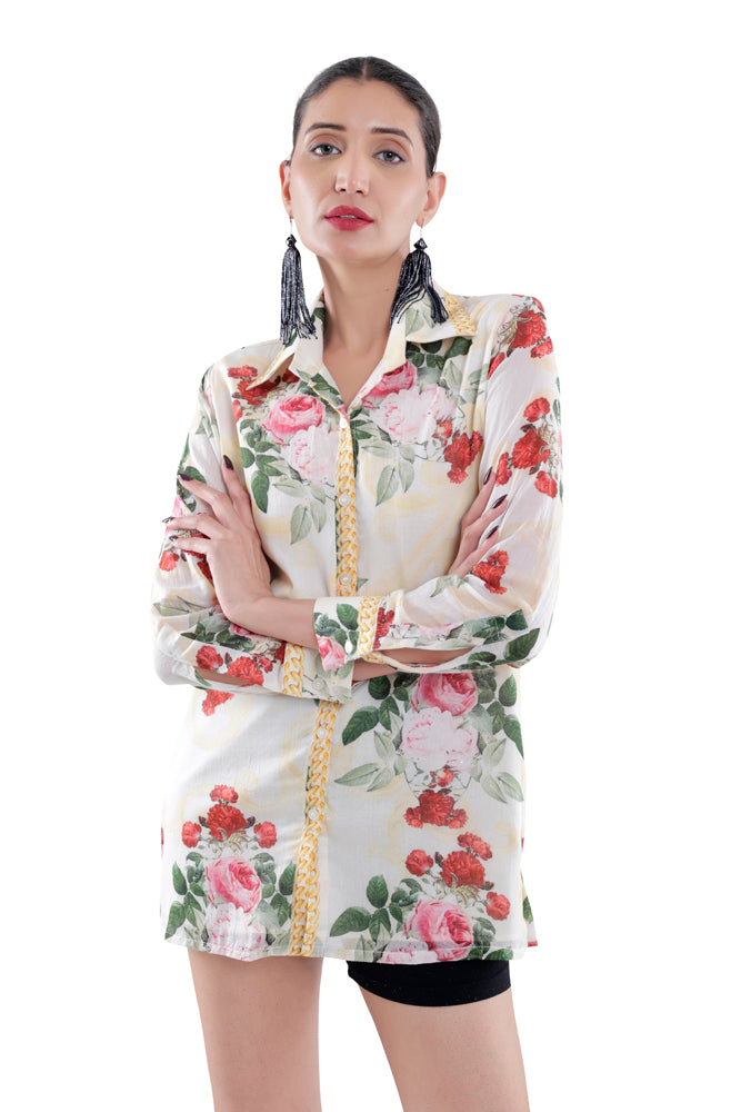 Ivory Peonia Printed Shirt