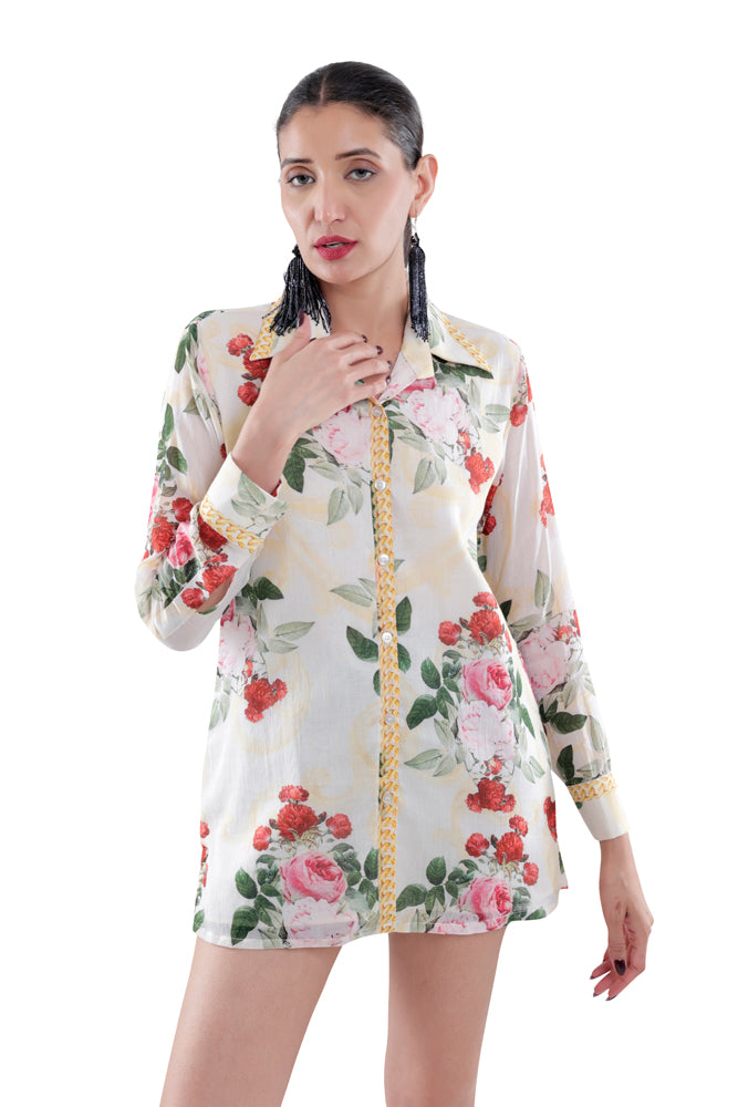 Ivory Peonia Printed Shirt
