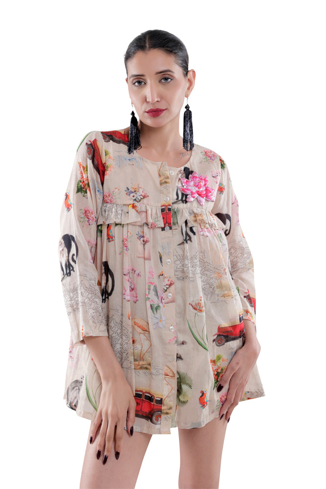 Fauna Printed Peplum Shirt