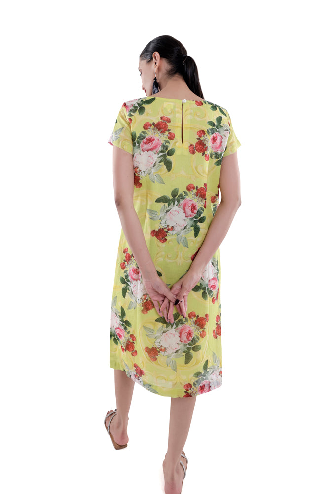 Neon Peonia Printed Straight Cut Dress