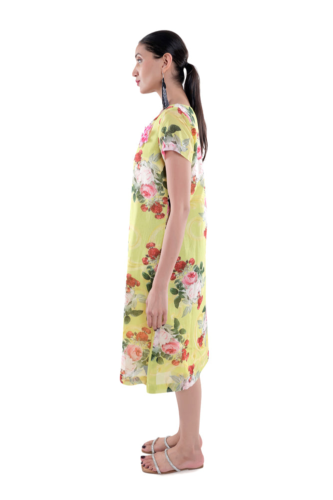 Neon Peonia Printed Straight Cut Dress