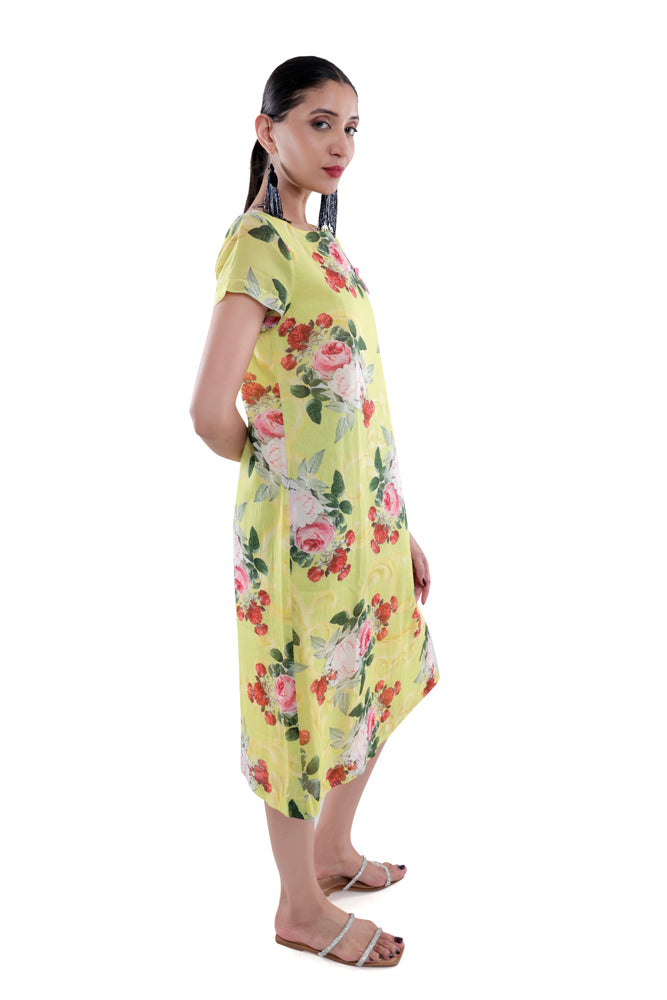 Neon Peonia Printed Straight Cut Dress