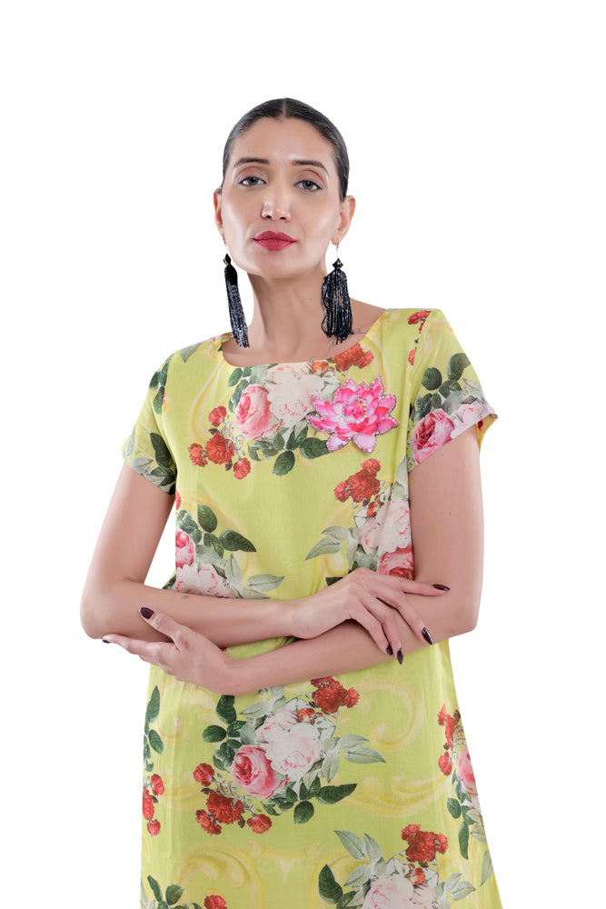 Neon Peonia Printed Straight Cut Dress