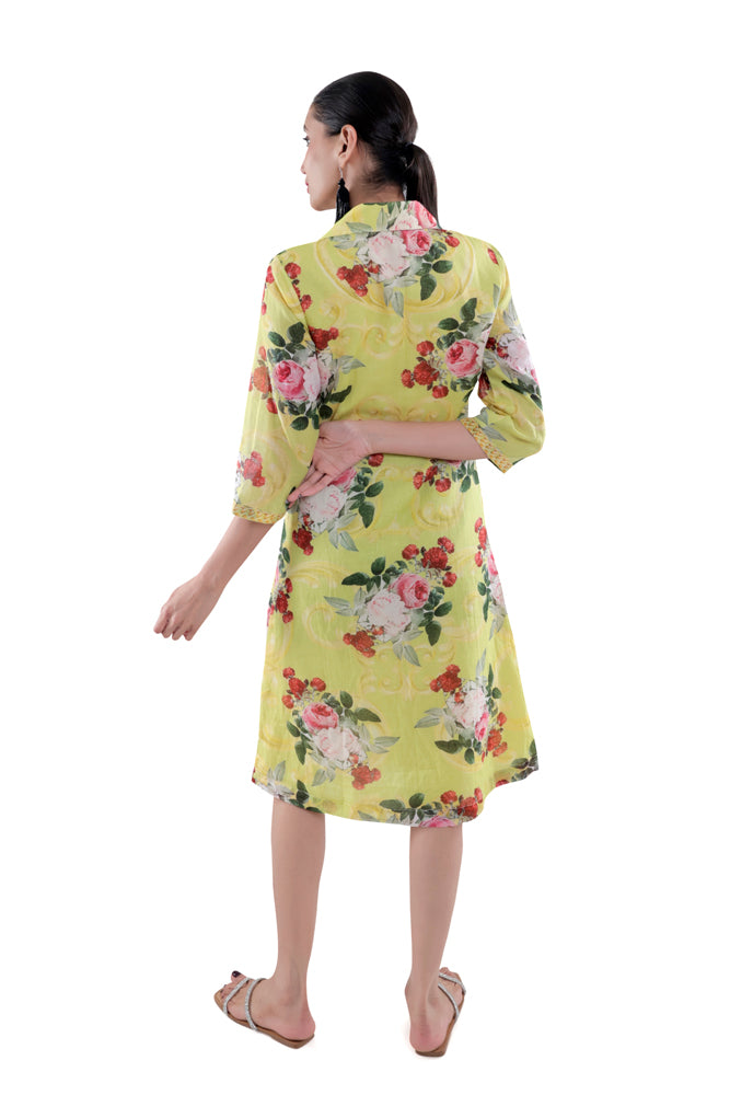Neon Peonia Printed Straight Shirt Dress