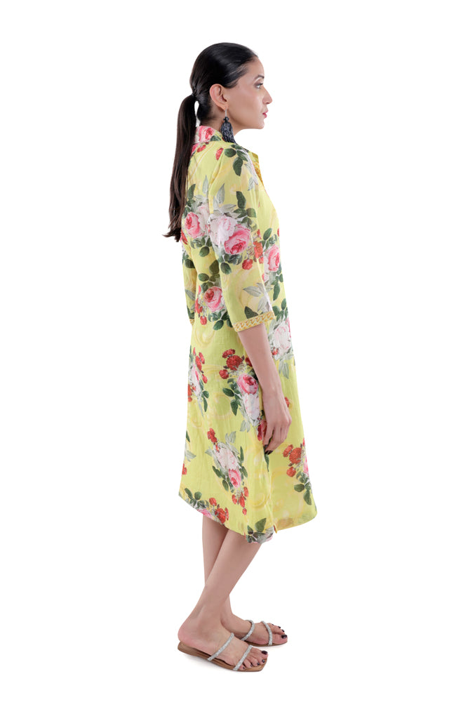Neon Peonia Printed Straight Shirt Dress