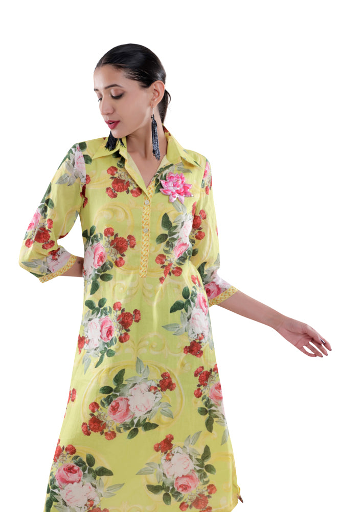 Neon Peonia Printed Straight Shirt Dress