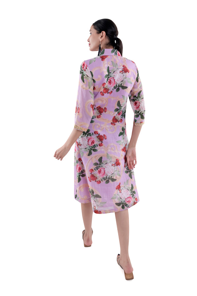 Lavender Peonia Printed Straight Shirt Dress
