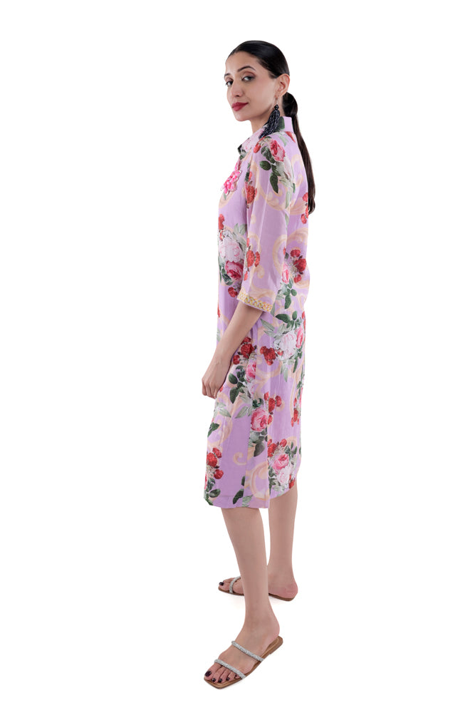 Lavender Peonia Printed Straight Shirt Dress