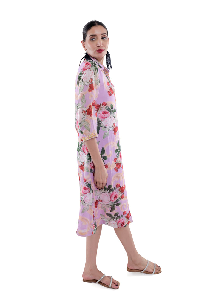Lavender Peonia Printed Straight Shirt Dress