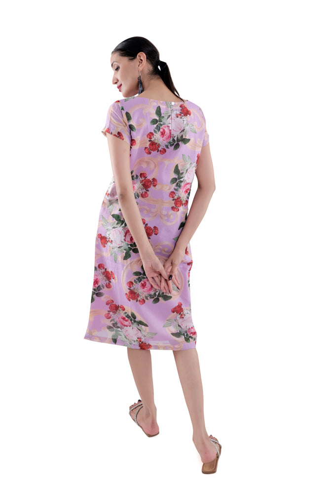 Lavender Peonia Printed Straight Cut Dress