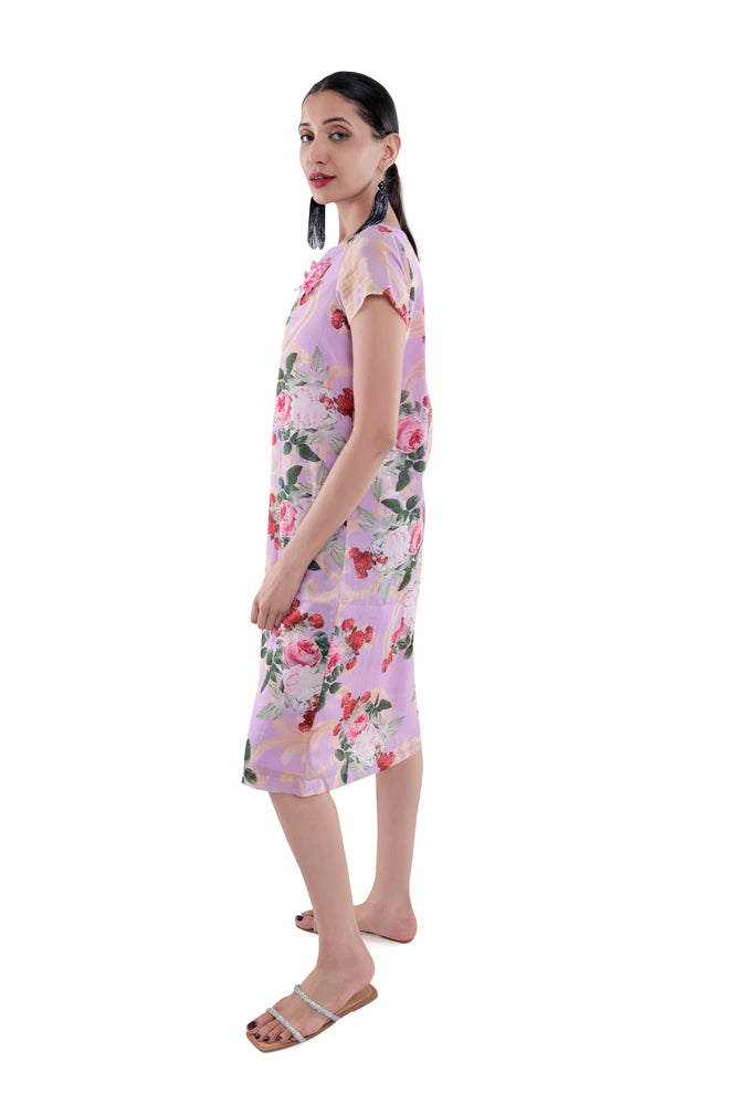 Lavender Peonia Printed Straight Cut Dress