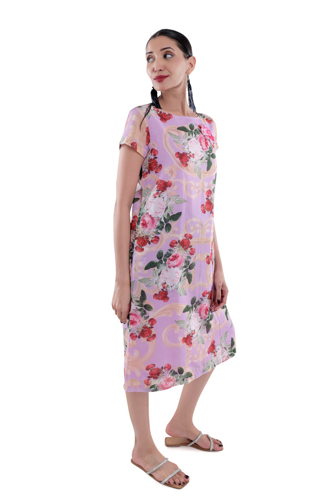 Lavender Peonia Printed Straight Cut Dress