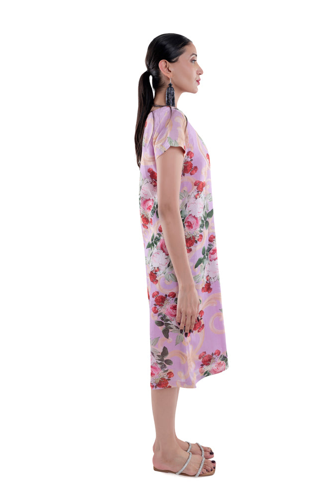 Lavender Peonia Printed Straight Cut Dress