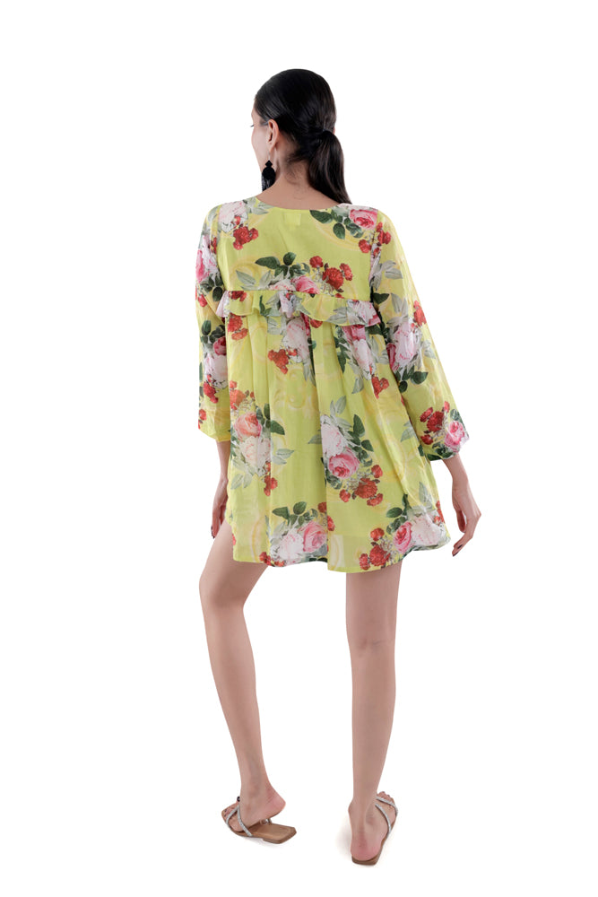 Neon Peonia Printed Peplum Shirt