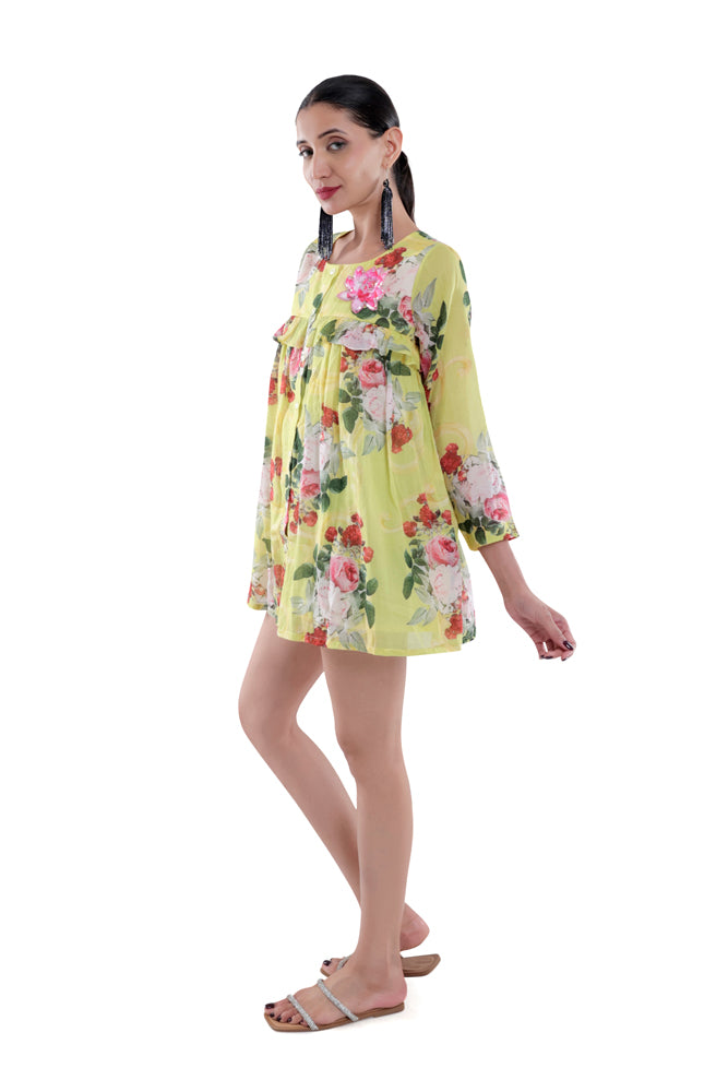 Neon Peonia Printed Peplum Shirt