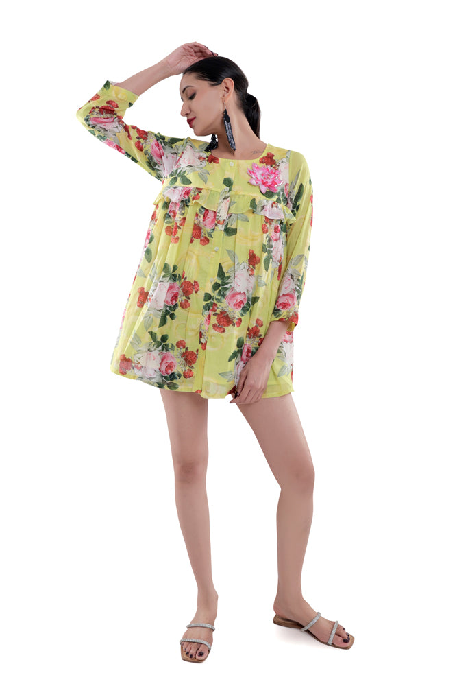 Neon Peonia Printed Peplum Shirt