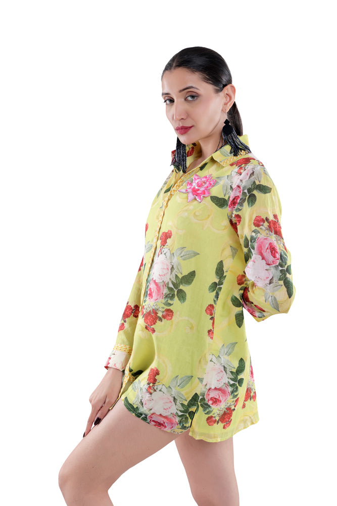 Neon Peonia Printed Shirt