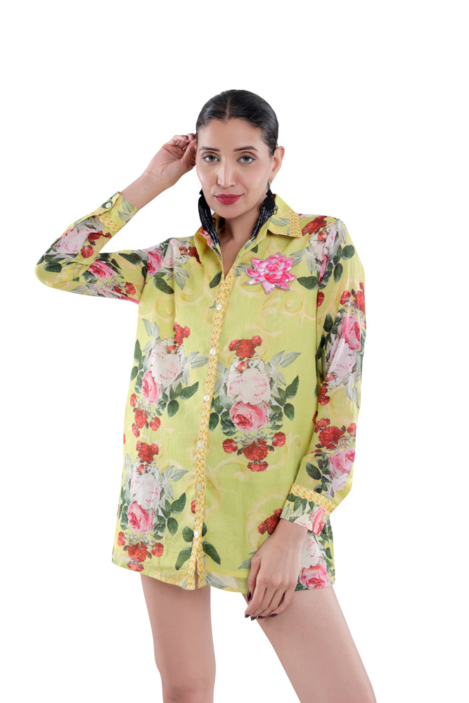 Neon Peonia Printed Shirt