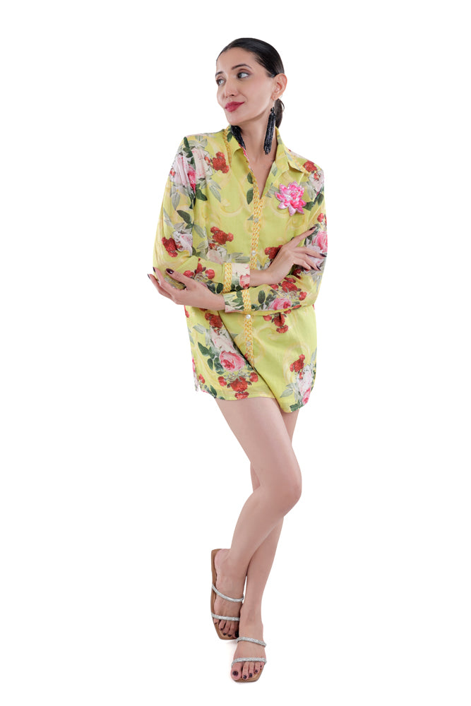 Neon Peonia Printed Shirt