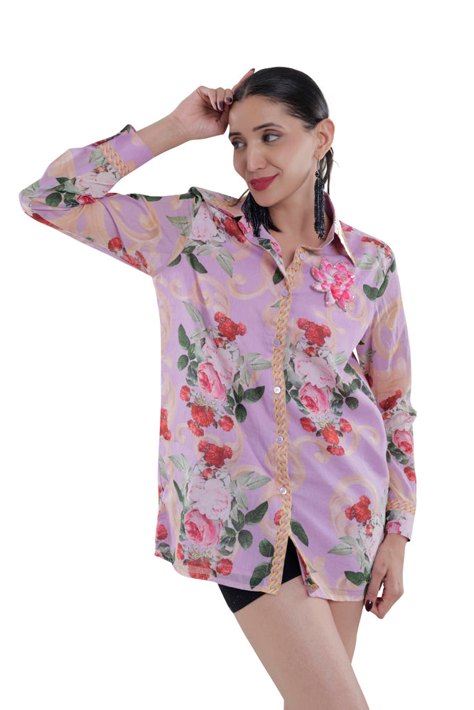 Lavender Peonia Printed Shirt
