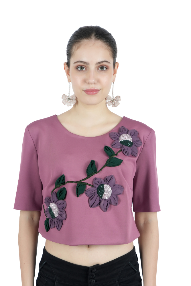 Floral Applique Pink Crop Top