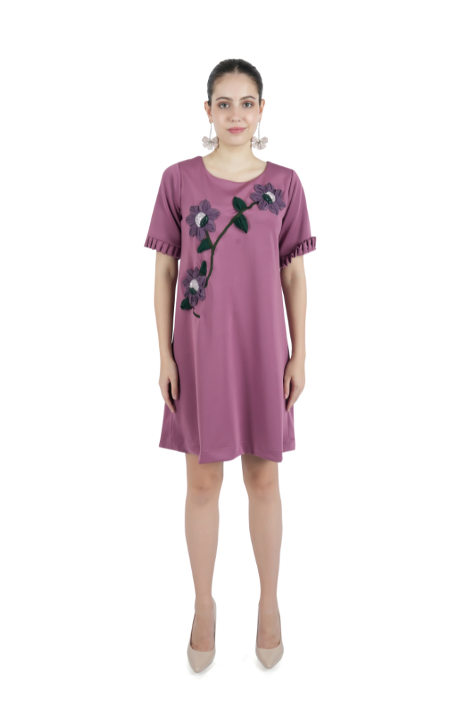Floral Applique Pink Dress
